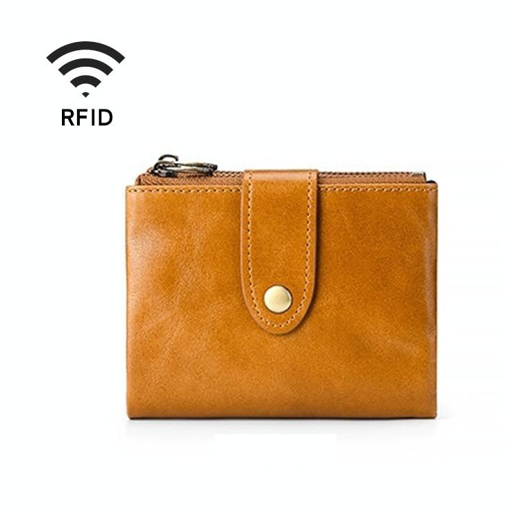Leather Rfid Wallet with Dual Zippers - Brown