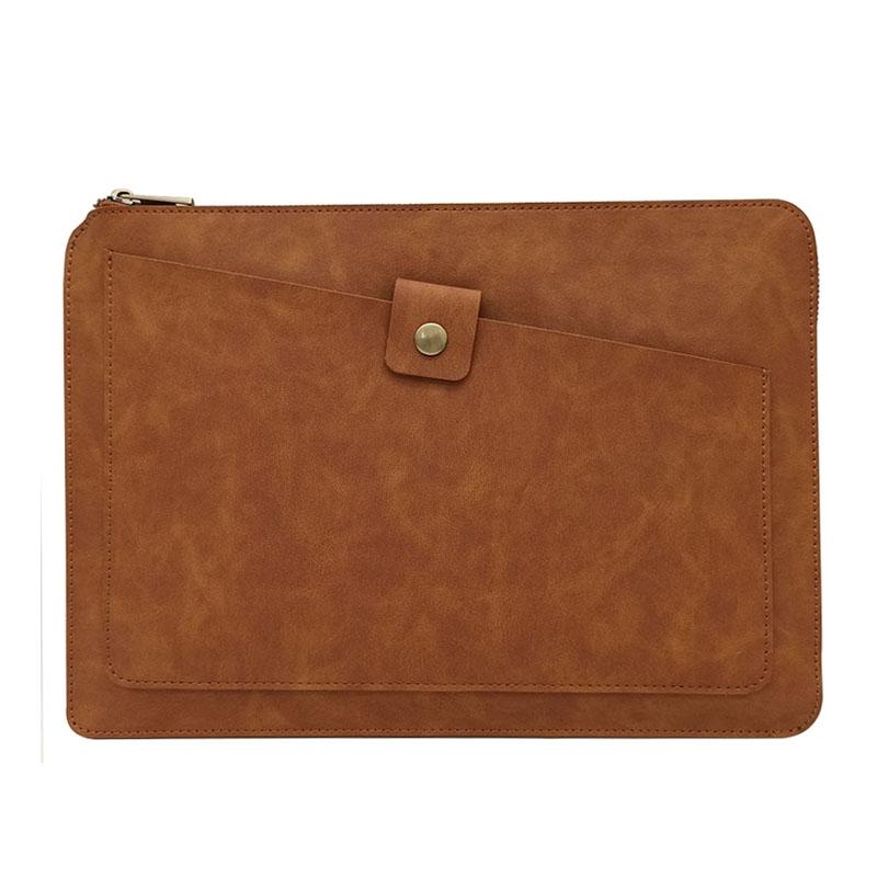 Leather Laptop Tablet Bag with Zipper for Macbook Samsung Sony Dell Alienware Chuwi Asus Hp - Brown