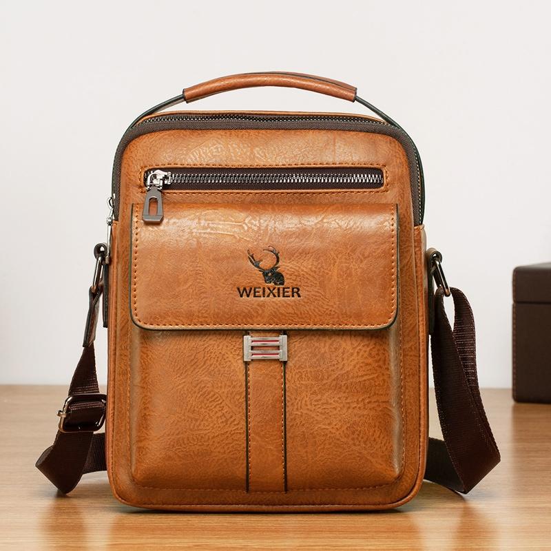 Retro Pu Leather Men Crossbody Bag Large Capacity Business Handbag - Light Brown