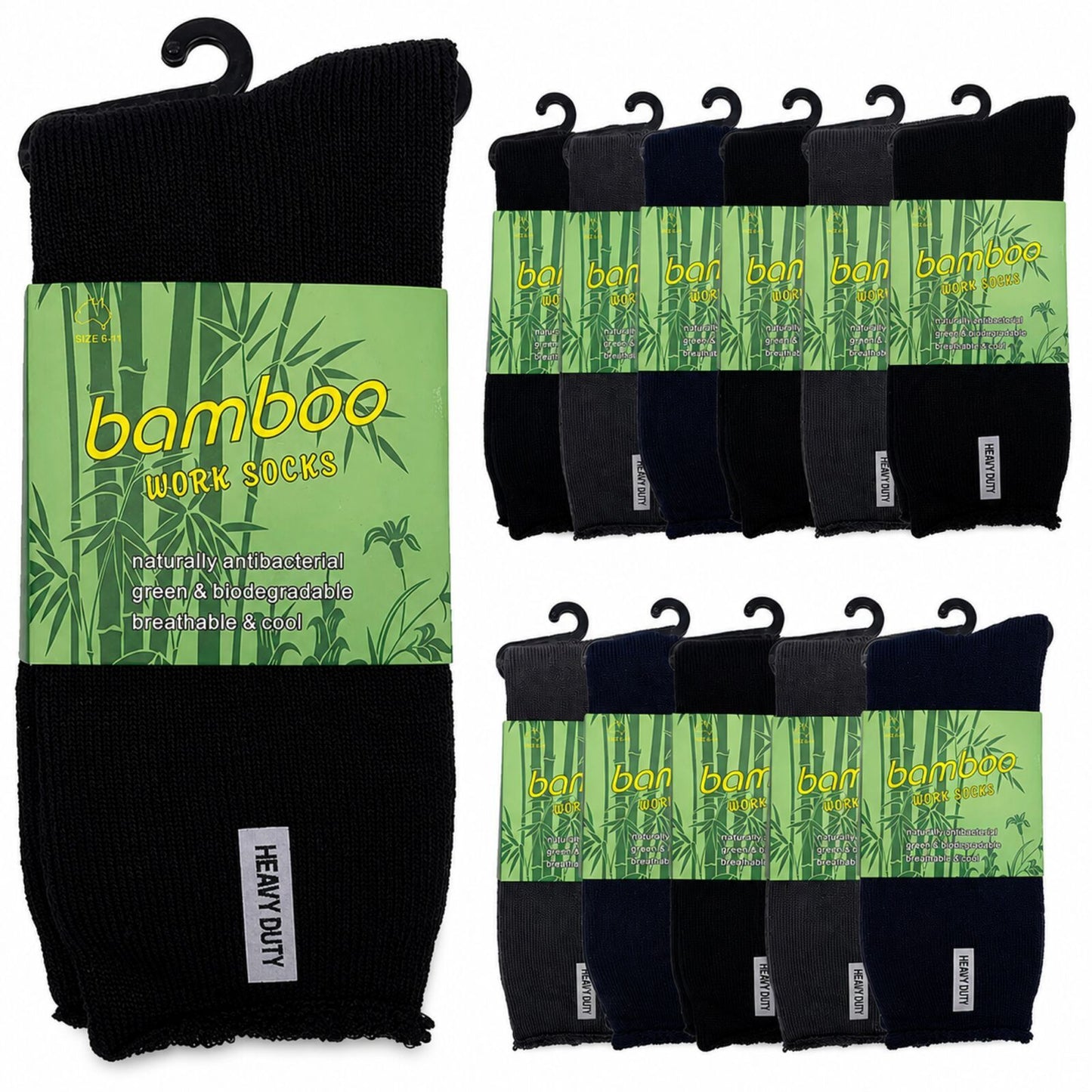 12 Pairs Bamboo Rich Mens Work Socks Thick Cushion Anti Odour - Assorted - 11-14