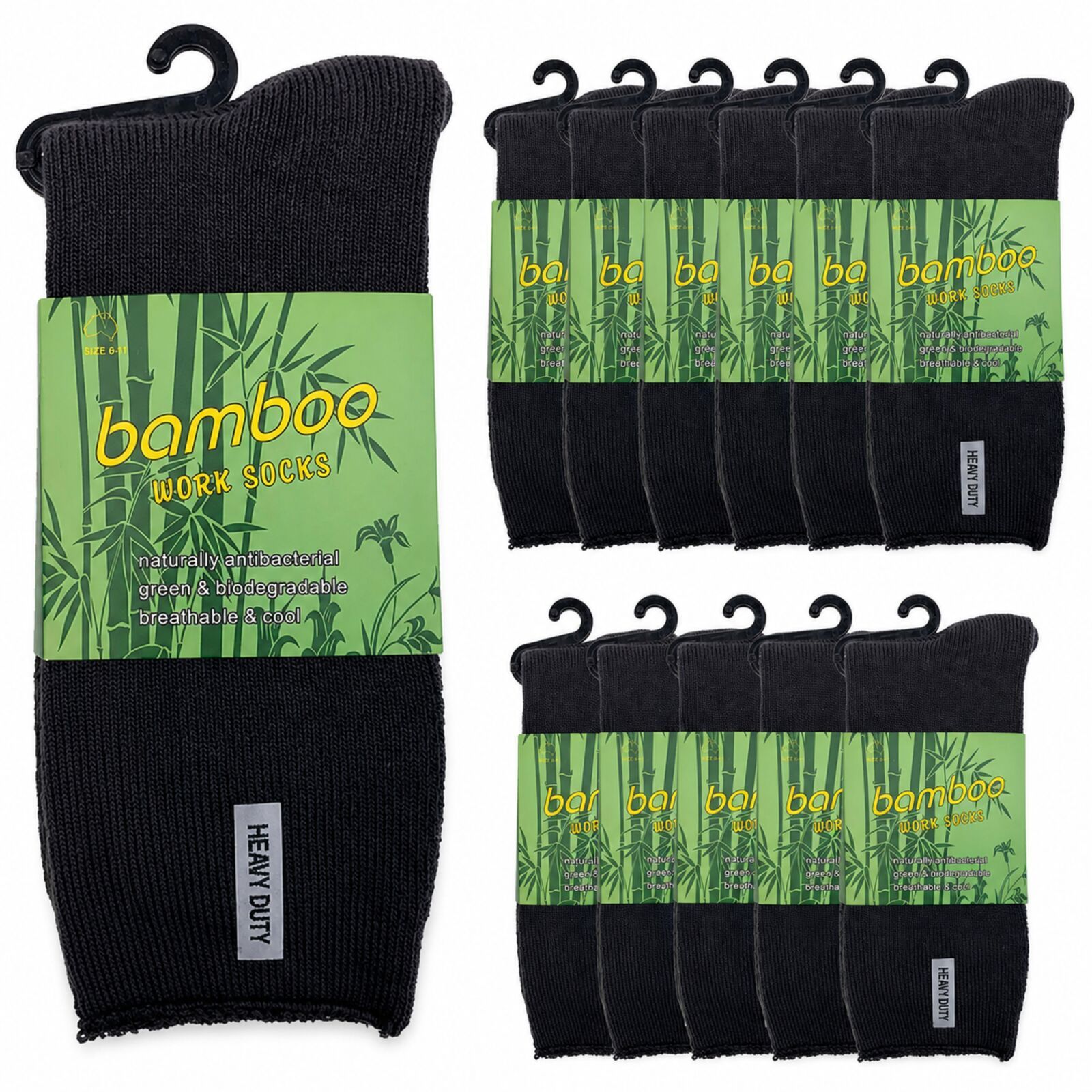 12 Pairs Bamboo Rich Mens Work Socks Thick Cushion Anti Odour - Charcoal Grey - 6-11