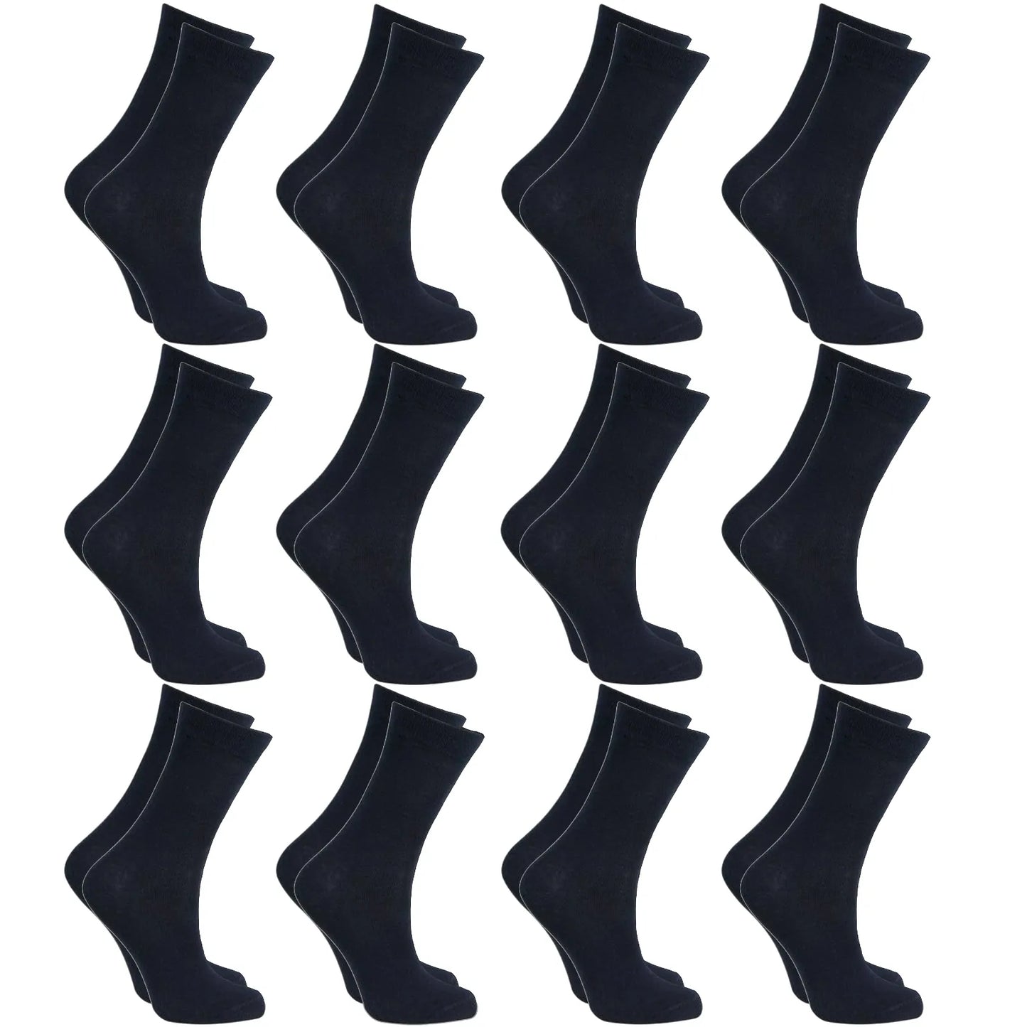 12x Pairs SCHOOL SOCKS Plain Cotton Rich Girls Boys School Uniform in Black - 13-3