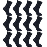 12x Pairs SCHOOL SOCKS Plain Cotton Rich Girls Boys School Uniform in Black - 13-3