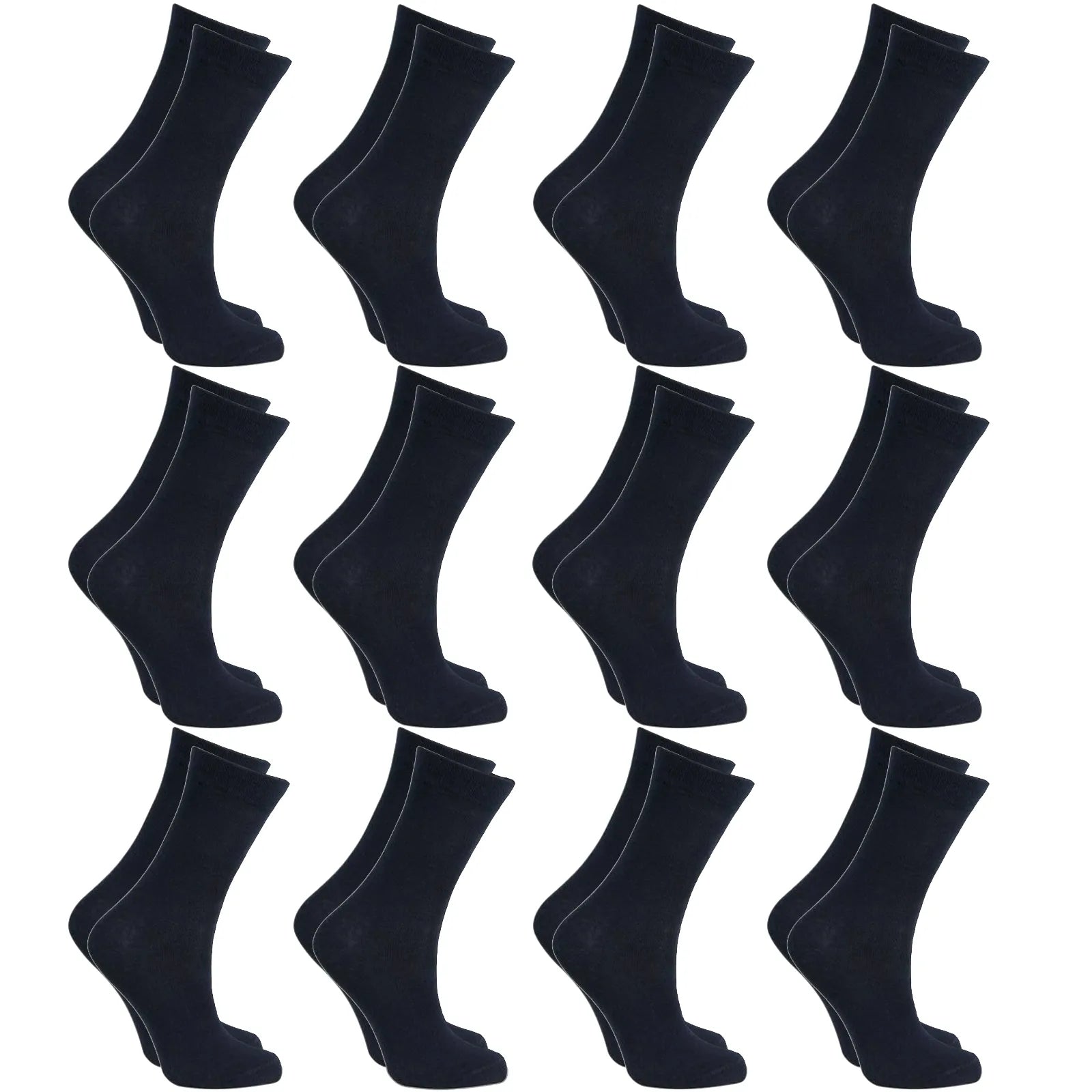 12x Pairs SCHOOL SOCKS Plain Cotton Rich Girls Boys School Uniform in Black - 13-3