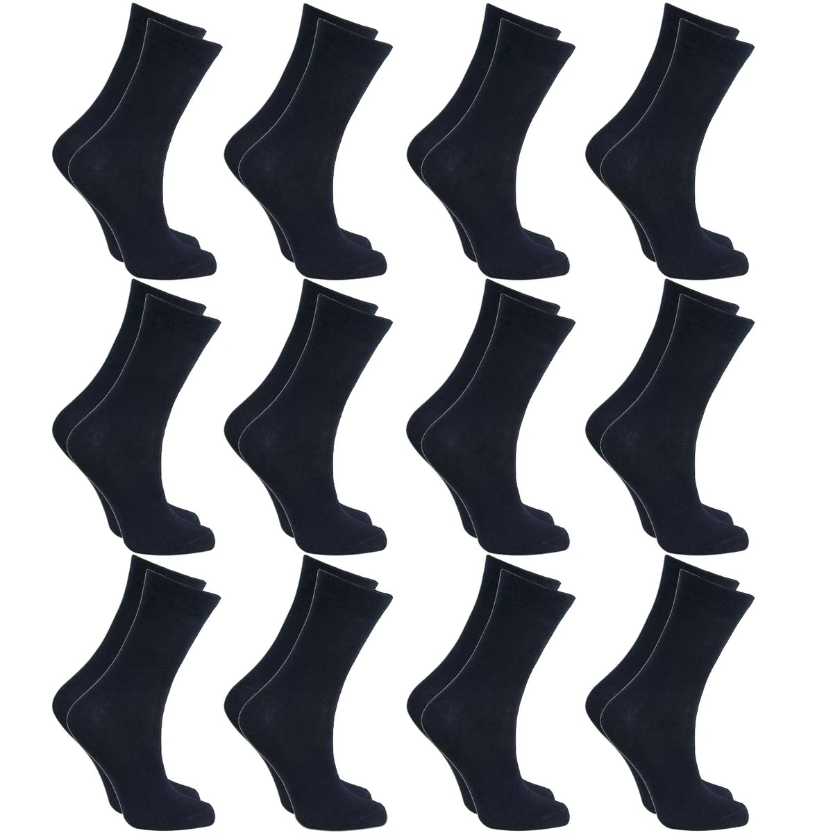 12x Pairs SCHOOL SOCKS Plain Cotton Rich Girls Boys School Uniform in Black - 13-3