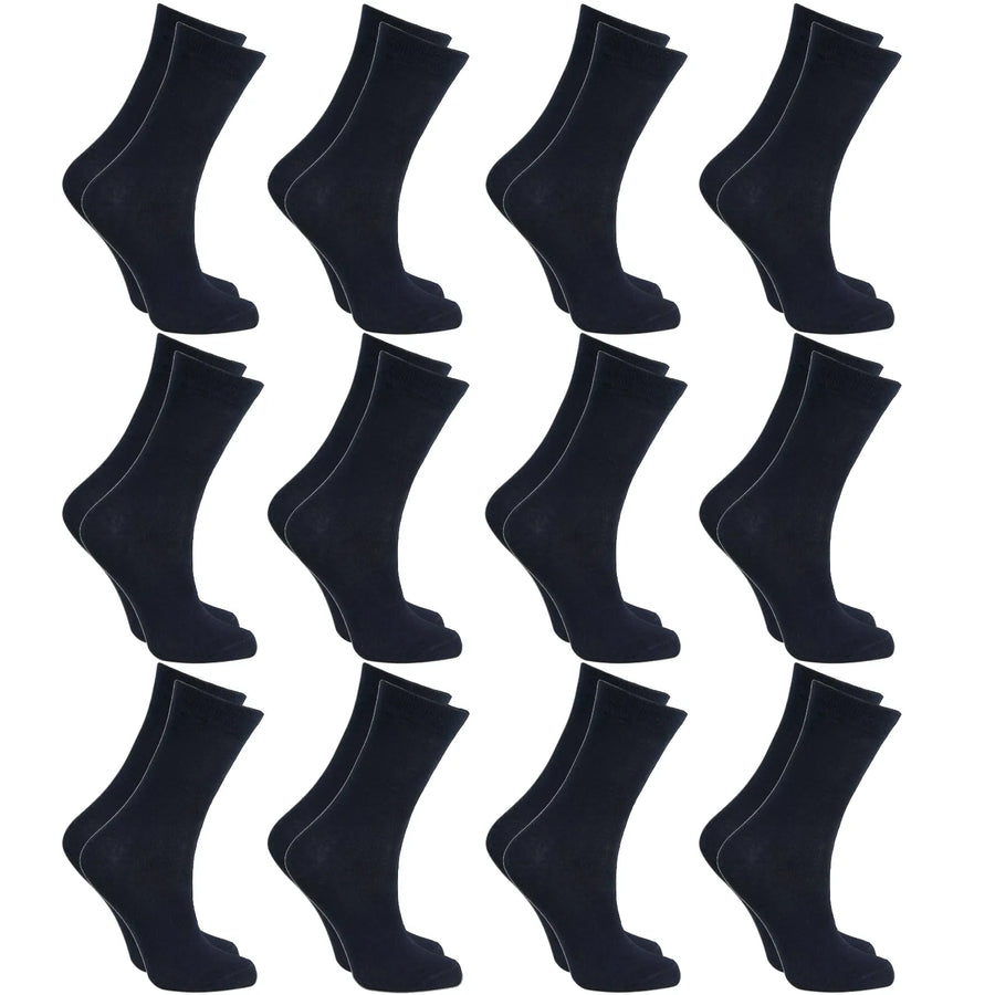 12x Pairs SCHOOL SOCKS Plain Cotton Rich Girls Boys School Uniform in Black - 13-3