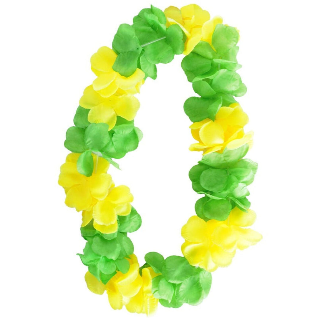 Green & Yellow Hawaiian Lei â€“ Two-Tone Floral Necklace for Luau & Summer Parties Australia Day