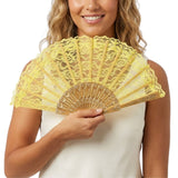 Lace Folding Hand Fan Bridal Wedding Party Spanish Costume Accessory - Yellow