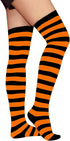 Womens Over Knee Socks Striped Thigh High Stockings Long Stretch - Orange/Black