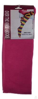 Womens Over Knee Socks Thigh High Stockings Long Stretch - Plain Pink