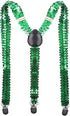 SEQUIN SUSPENDERS Unisex Adjustable Braces Clip On Elastic Y-Back  - Green