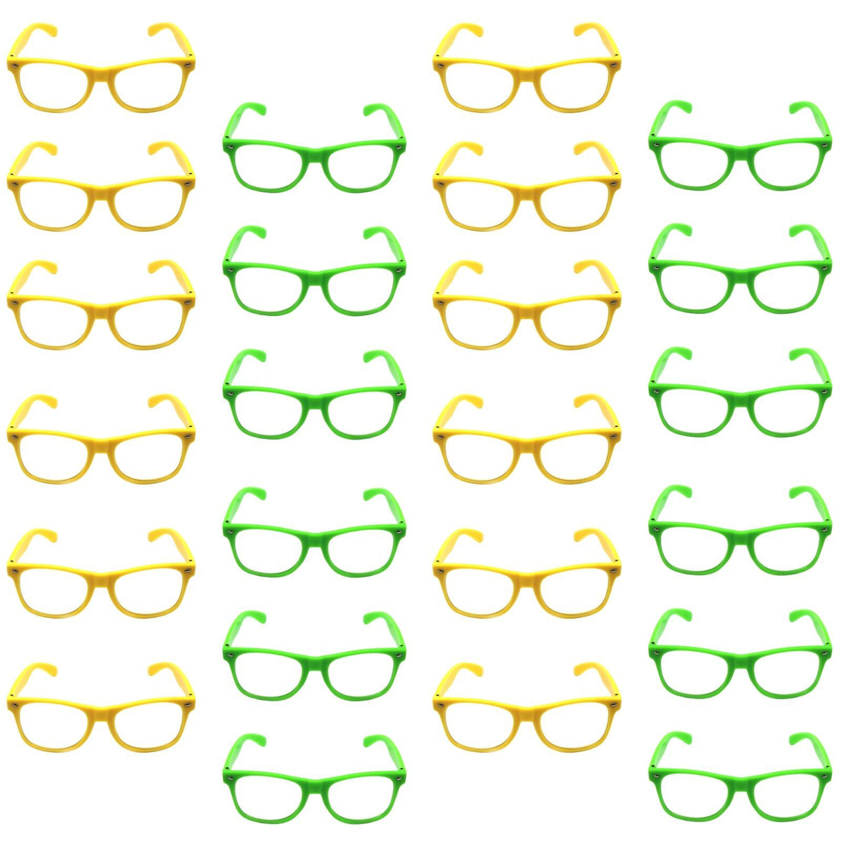 Green and Yellow Party Glasses with Clear Lenses – Fun 80s Australia Day or Costume Glasses (Set of 24)