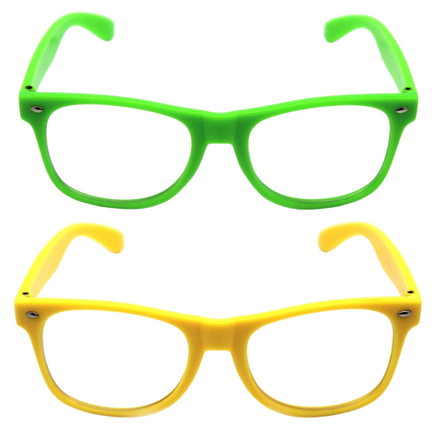 Green and Yellow Party Glasses with Clear Lenses â€“ Fun 80s Australia Day or Costume Glasses (Set of 2)