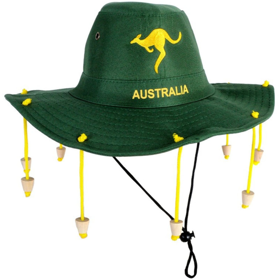 Australian Cork Hat â€“ Green with Gold Kangaroo Embroidery Aussie Australia Day