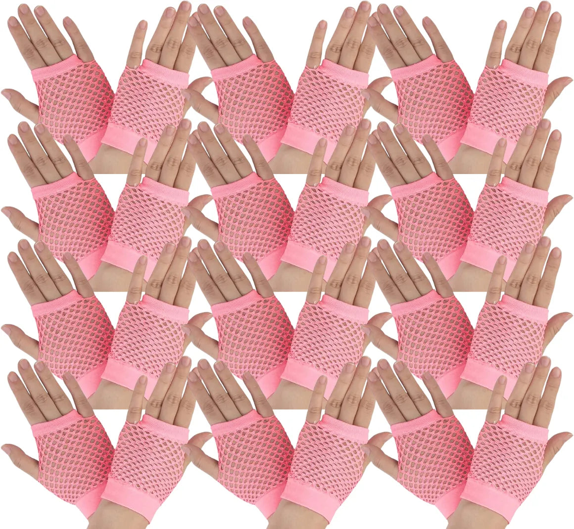 24 Pair Fishnet Gloves Fingerless Wrist Length 70s 80s Costume Party Light Pink