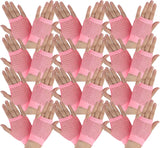 24 Pair Fishnet Gloves Fingerless Wrist Length 70s 80s Costume Party Light Pink