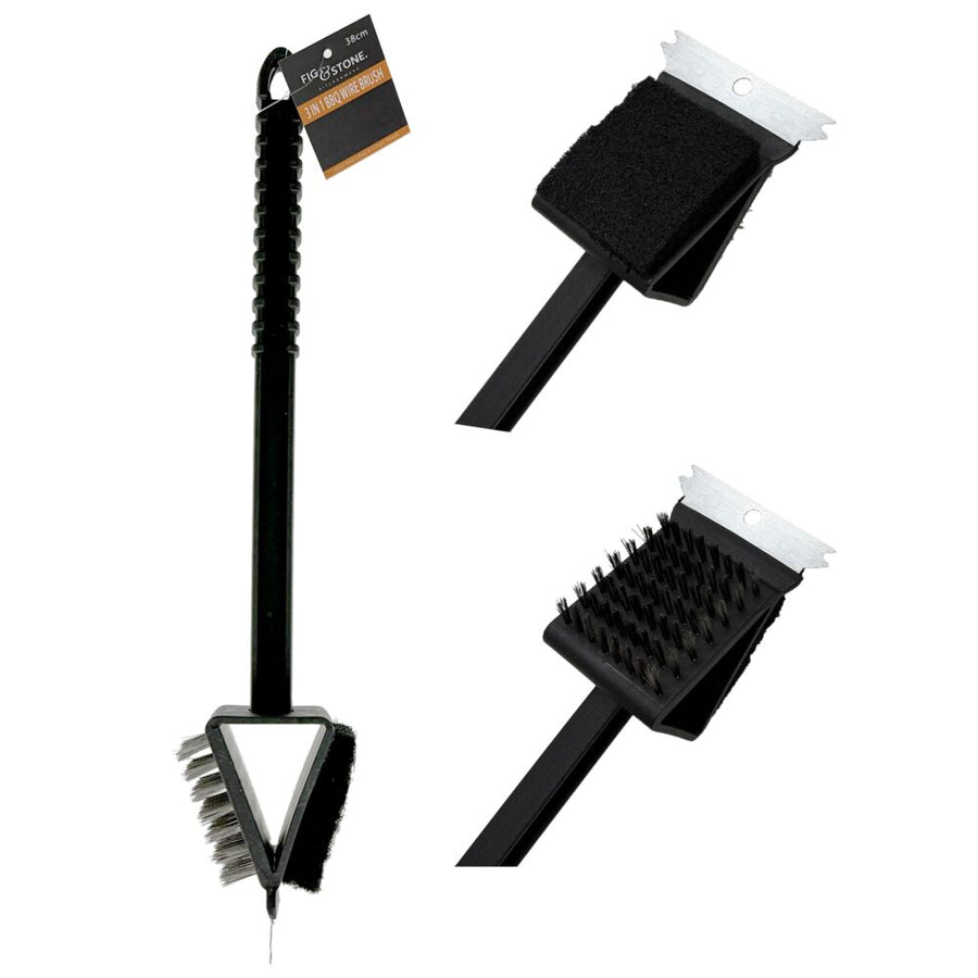 3-in-1 Double-Sided BBQ Grill Cleaning Brush  38cm Heavy-Duty Wire Bristles & Scraper