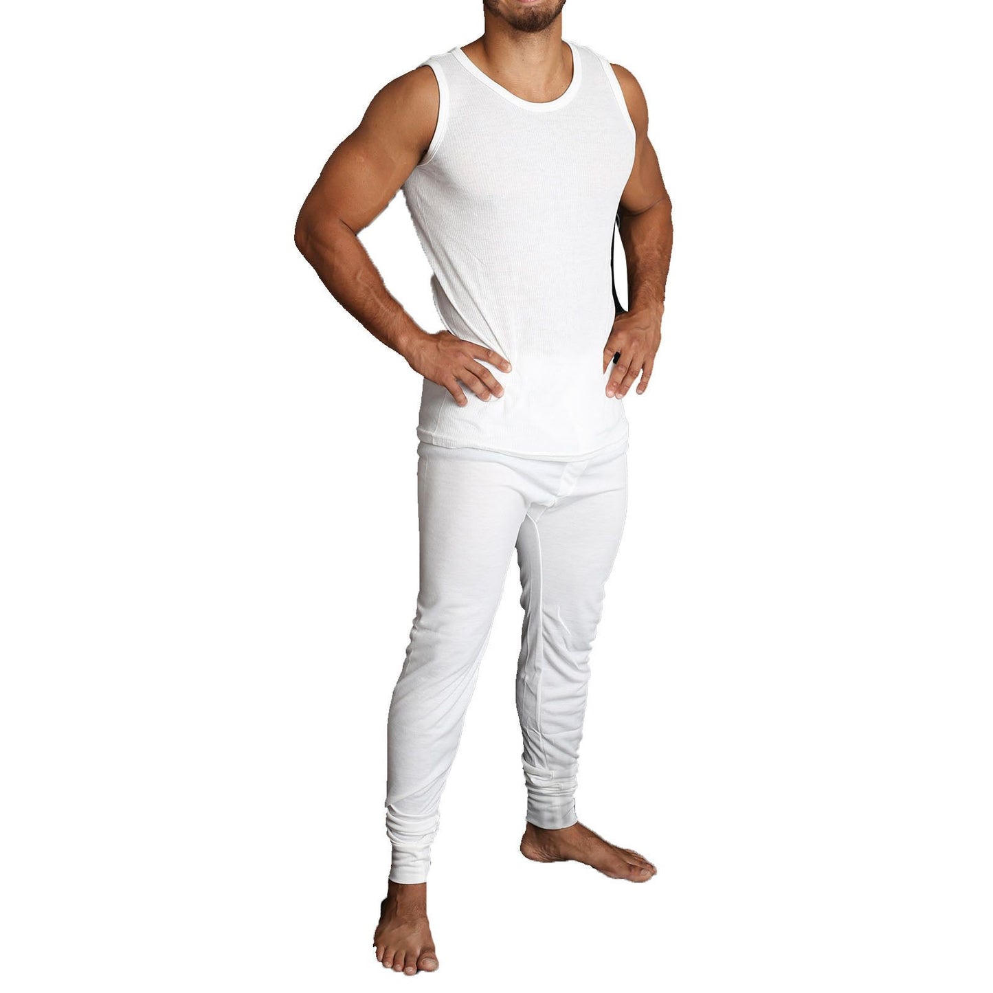 2pcs Set Mens Merino Wool Blend Thermal Singlet Top & Pants Underwear Thermals - Beige - XXL