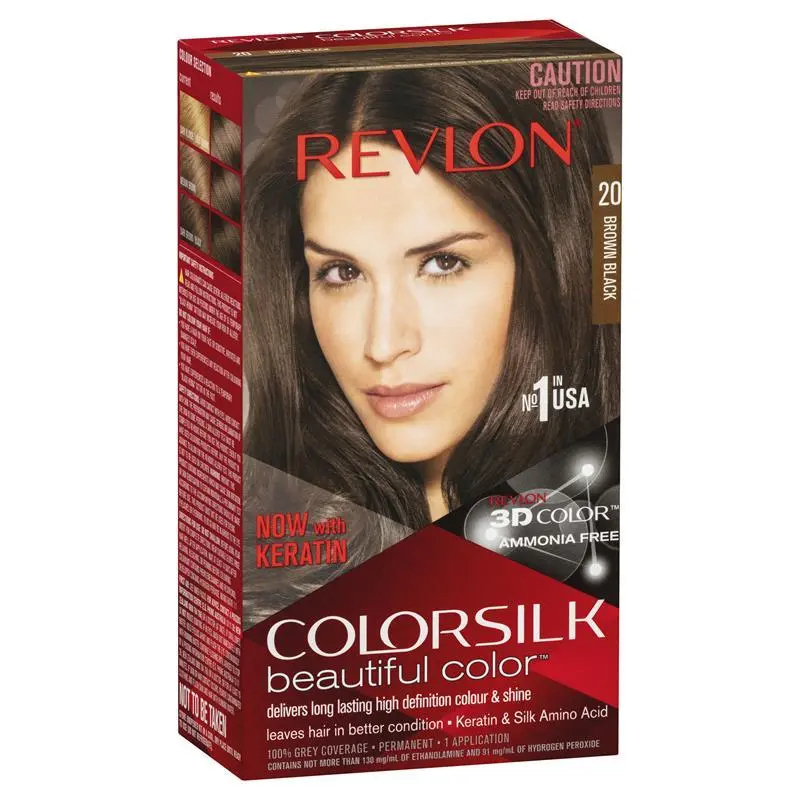 Revlon ColorSilk 20 Brown Black Permanent 3D Hair Colour w/ Keratin - Brown/Black