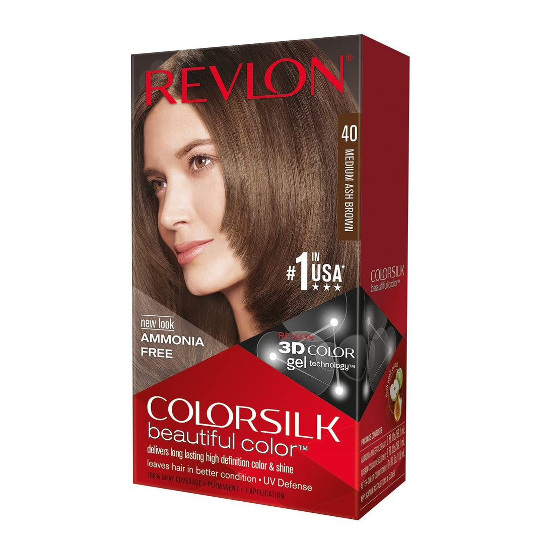 Revlon ColorSilk Beautiful 3D Permanent Hair Colour Keratin - 40 Medium Ash Brown
