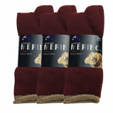 3 Pairs MERINO WOOL SOCKS Mens Heavy Duty Premium Thick Work Socks Cushion in Burgundy