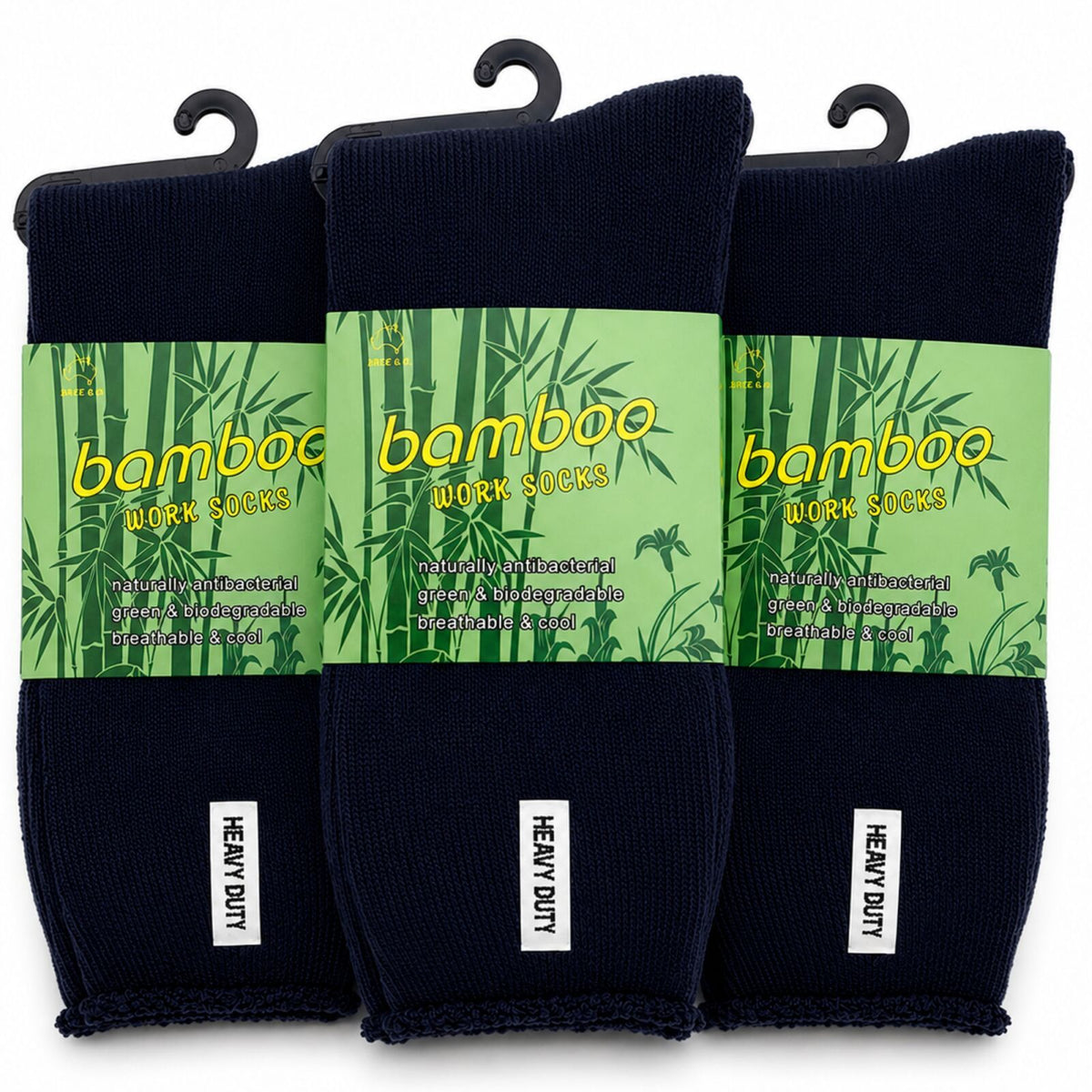3 Pairs Mens Bamboo Rich Work Socks Thick Cushioned Anti Odour - Navy Blue - 6-11