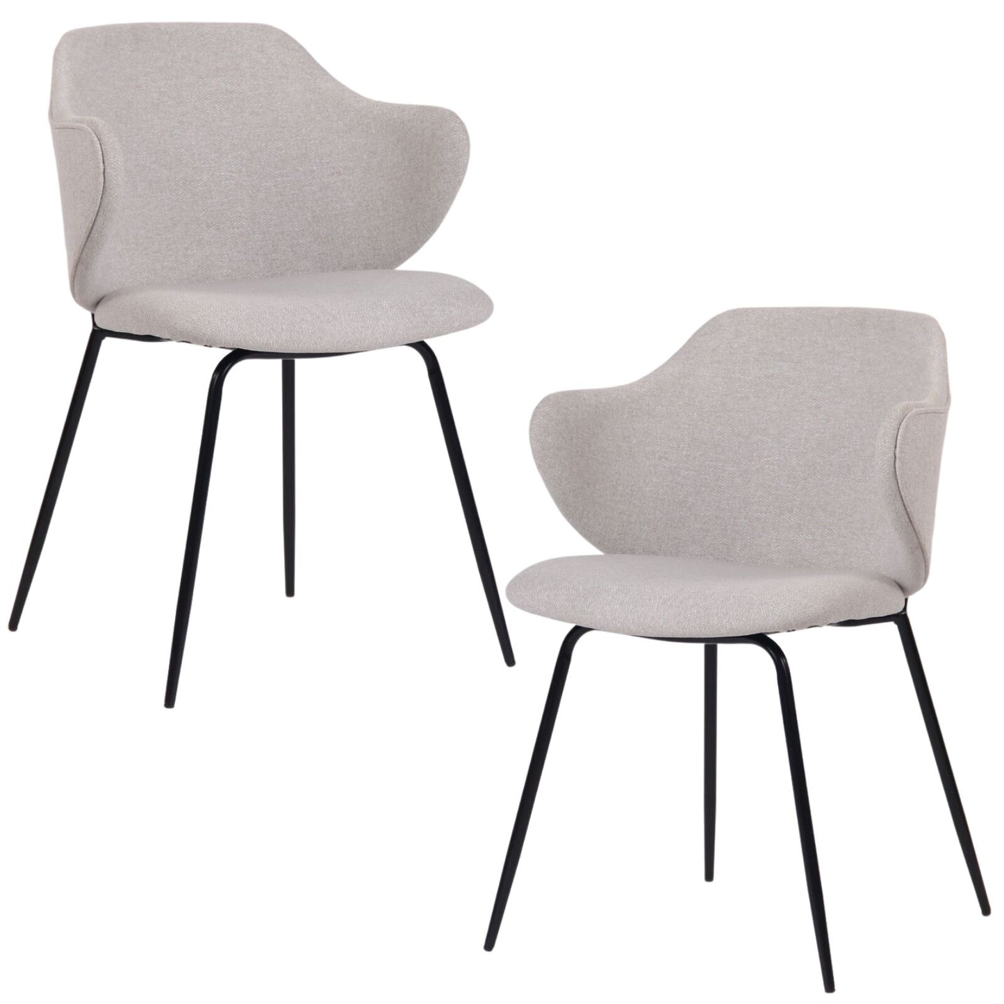 Set of 2 Dining Chairs Fabric with Metal Legs in Ivory Beige