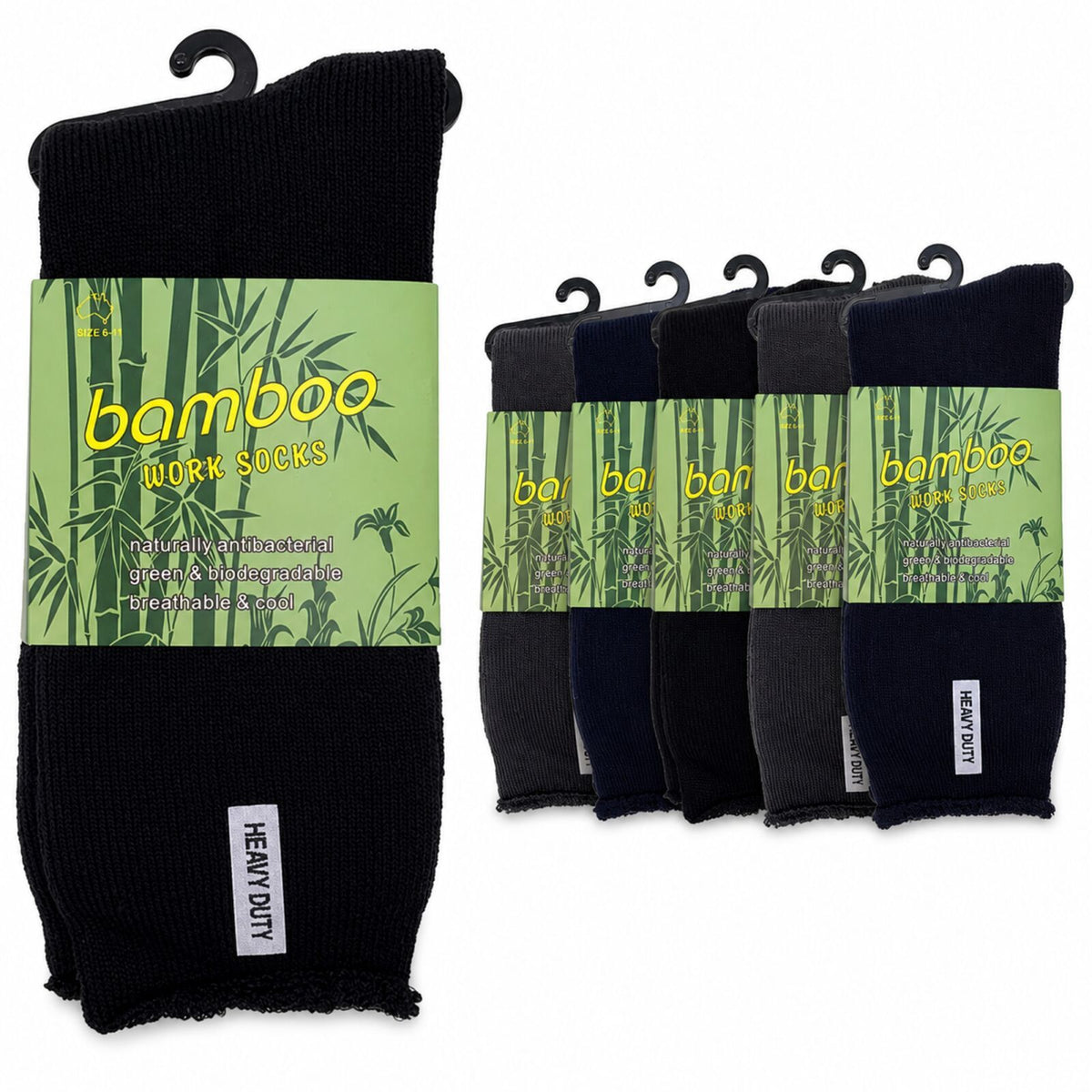 6 Pairs Mens Bamboo Rich Work Socks Thick Cushioned Anti Odour - Assorted - 6-11