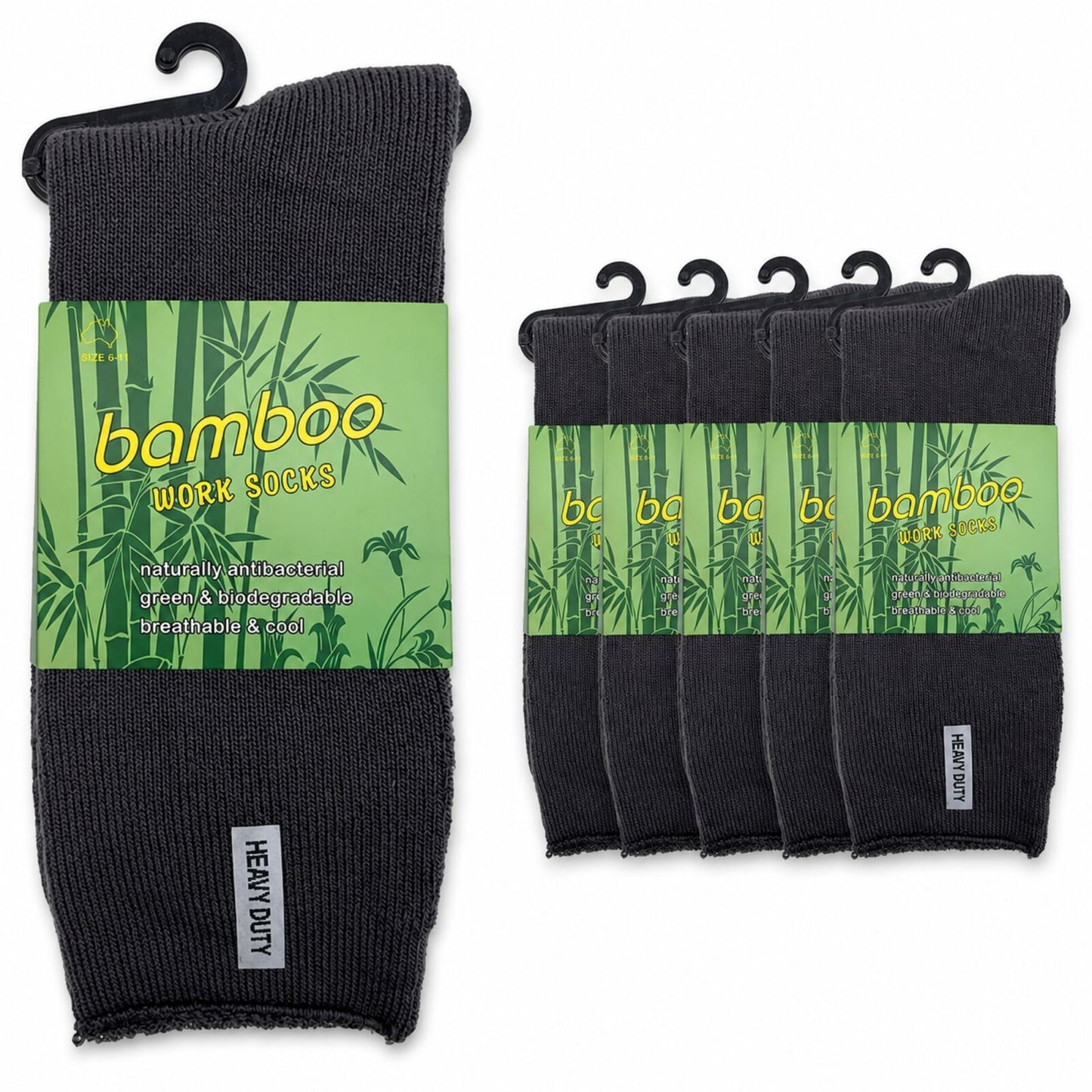 6 Pairs Mens Bamboo Rich Work Socks Thick Cushioned Anti Odour - Charcoal Grey - 6-11