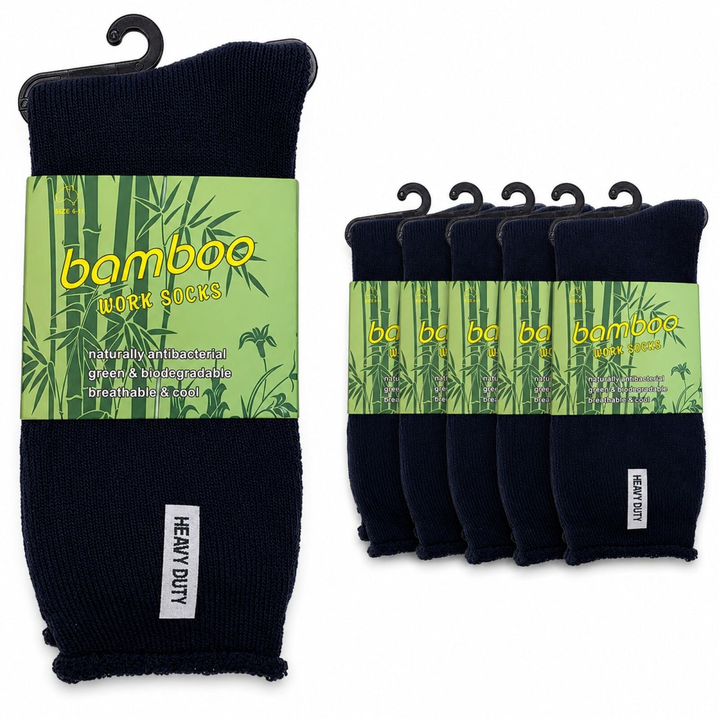 6 Pairs Mens Bamboo Rich Work Socks Thick Cushioned Anti Odour - Navy Blue - 6-11