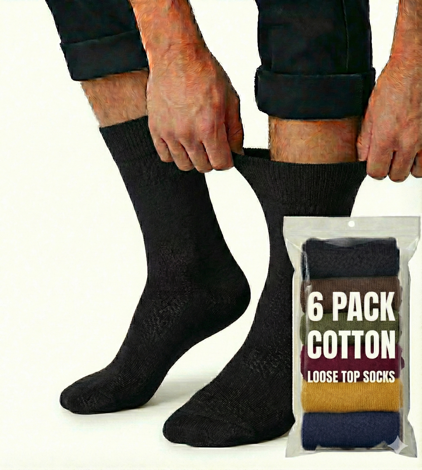 6x Pair COTTON Rich LOOSE TOP SOCKS Circulation Diabetic Comfort in Assorted Colours - 11-14