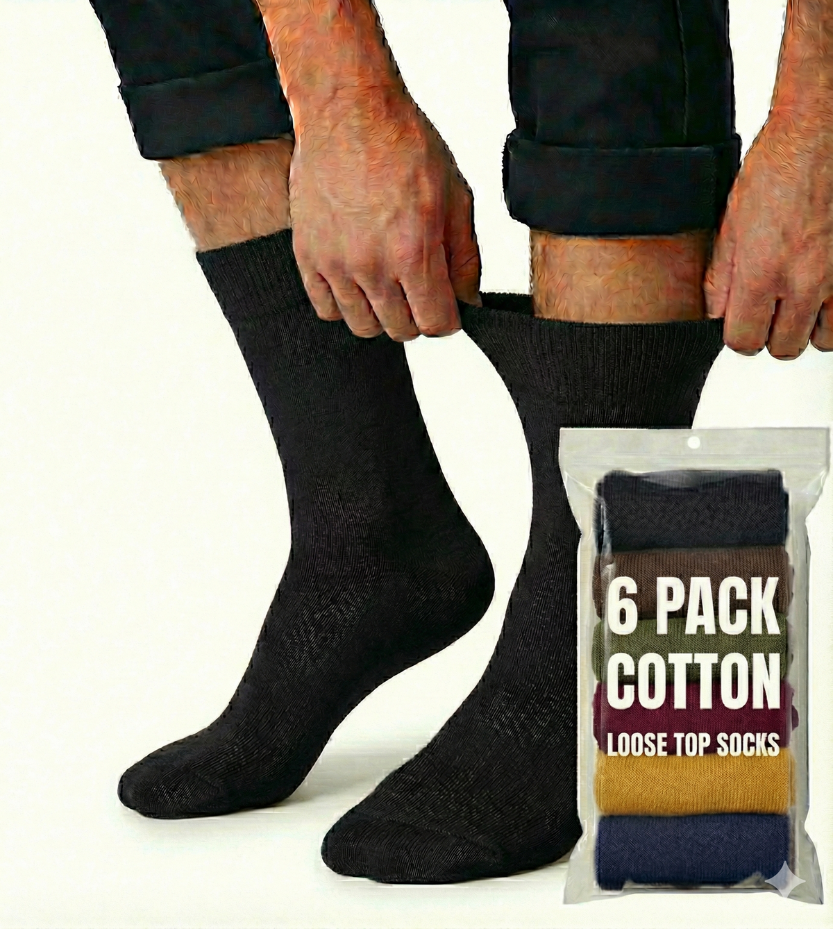 6x Pair COTTON Rich LOOSE TOP SOCKS Circulation Diabetic Comfort in Assorted Colours - 6-11