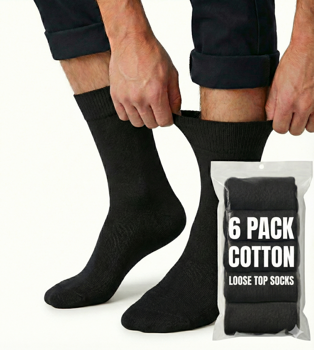 6x Pair COTTON Rich LOOSE TOP SOCKS Circulation Diabetic Comfort in Black