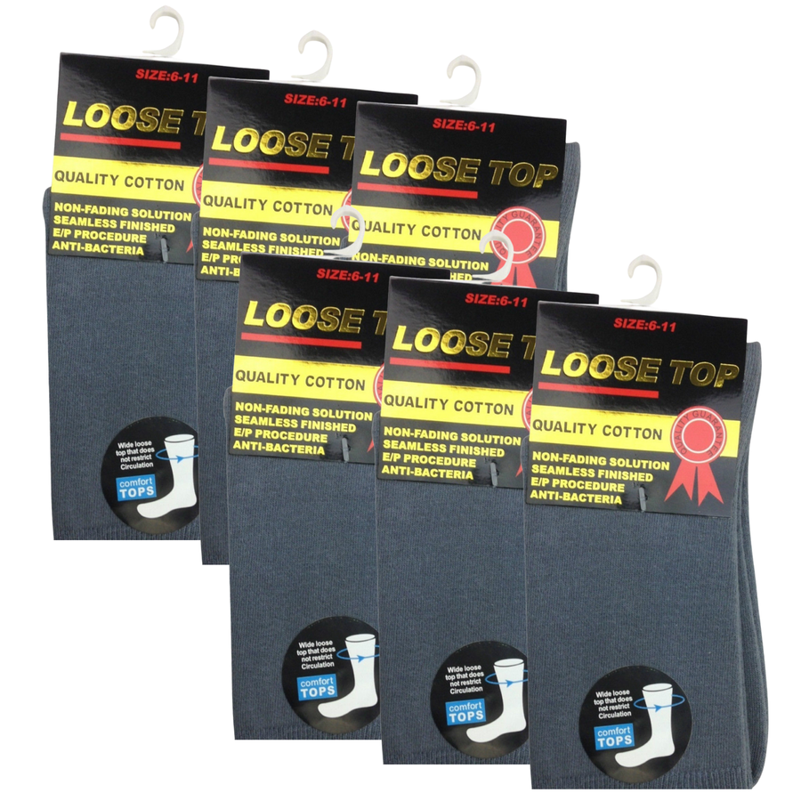 6x Pair COTTON Rich LOOSE TOP SOCKS Dress Medical Circulation Diabetic Comfort -  -