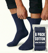 6x Pair COTTON Rich LOOSE TOP SOCKS Circulation Diabetic Comfort in Navy - 6-11