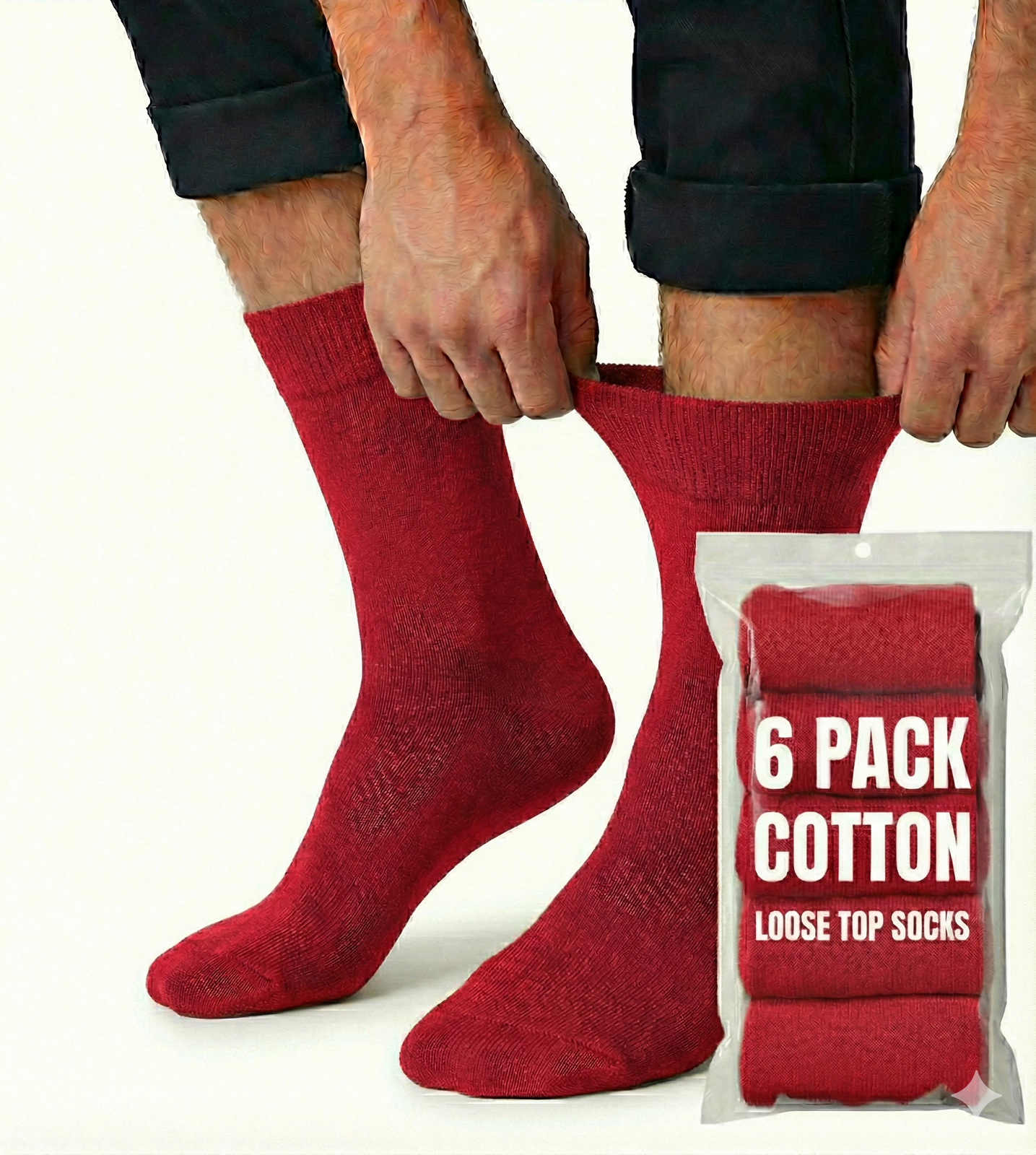 6x Pair COTTON Rich LOOSE TOP SOCKS Circulation Diabetic Comfort in Red - 2-8