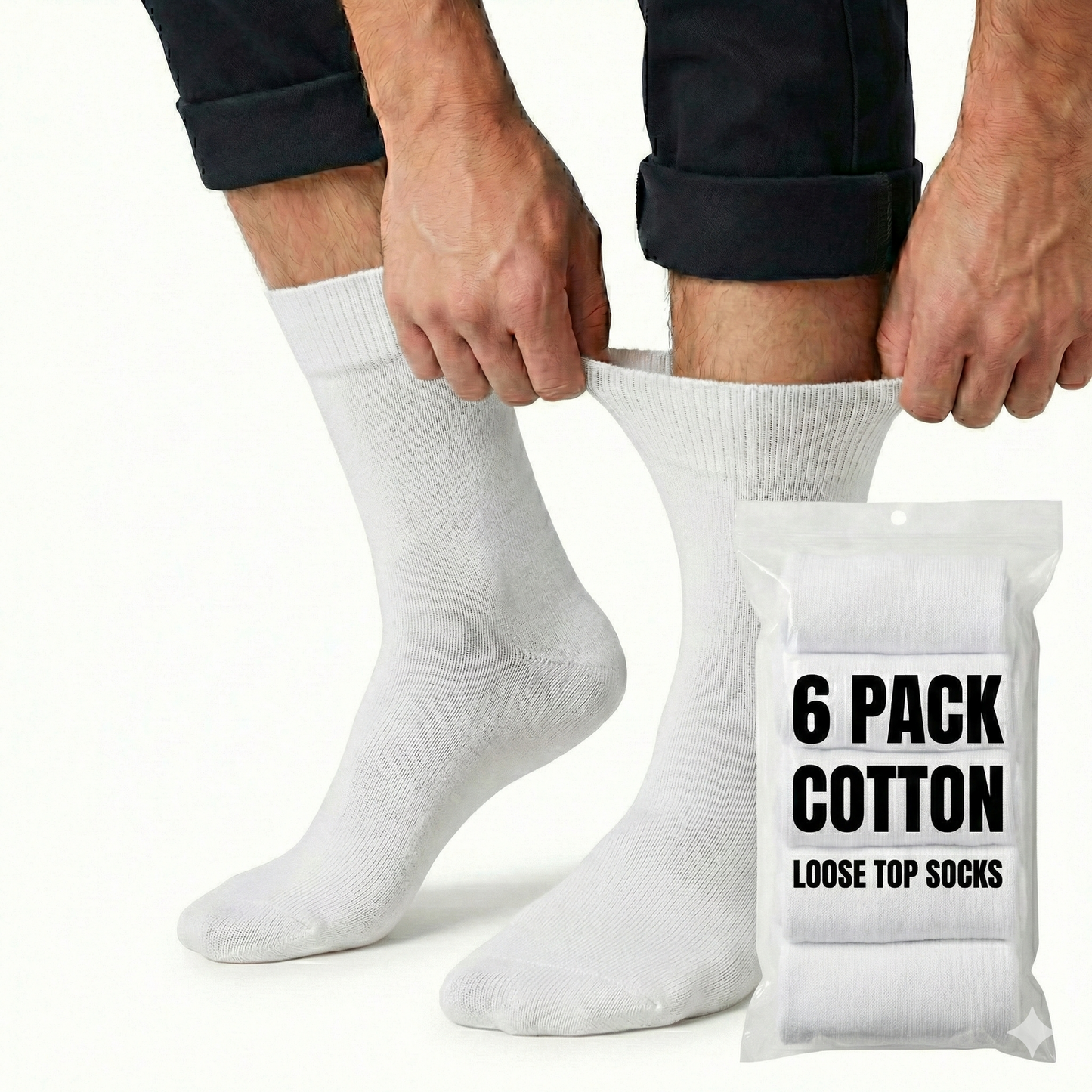 6x Pair COTTON Rich LOOSE TOP SOCKS Circulation Diabetic Comfort in White - 6-11