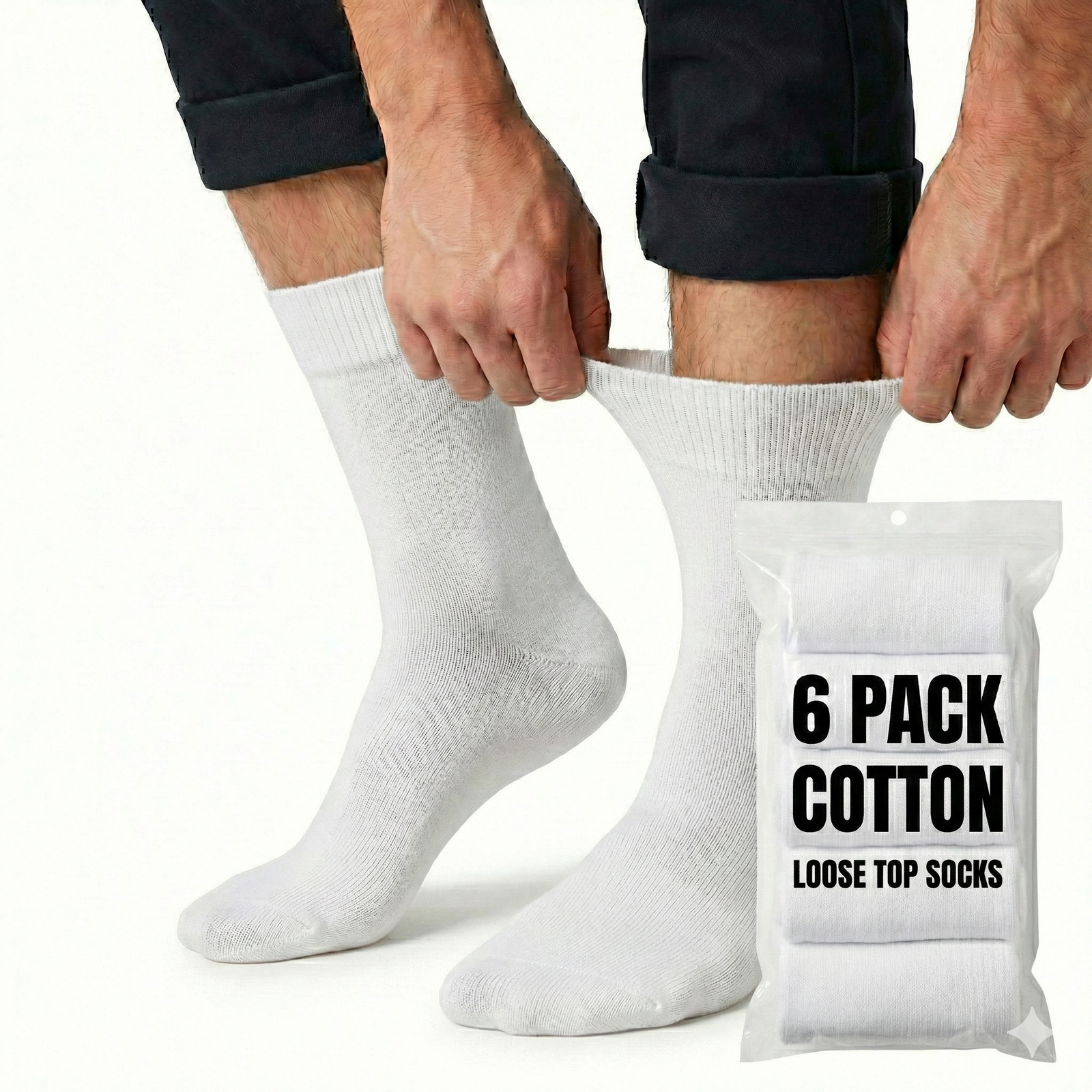 6x Pair COTTON Rich LOOSE TOP SOCKS Circulation Diabetic Comfort in White - 6-11