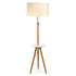 165cm Adjustable Bamboo Tripod Floor Lamp Light with Linen Shade & Built-In Table