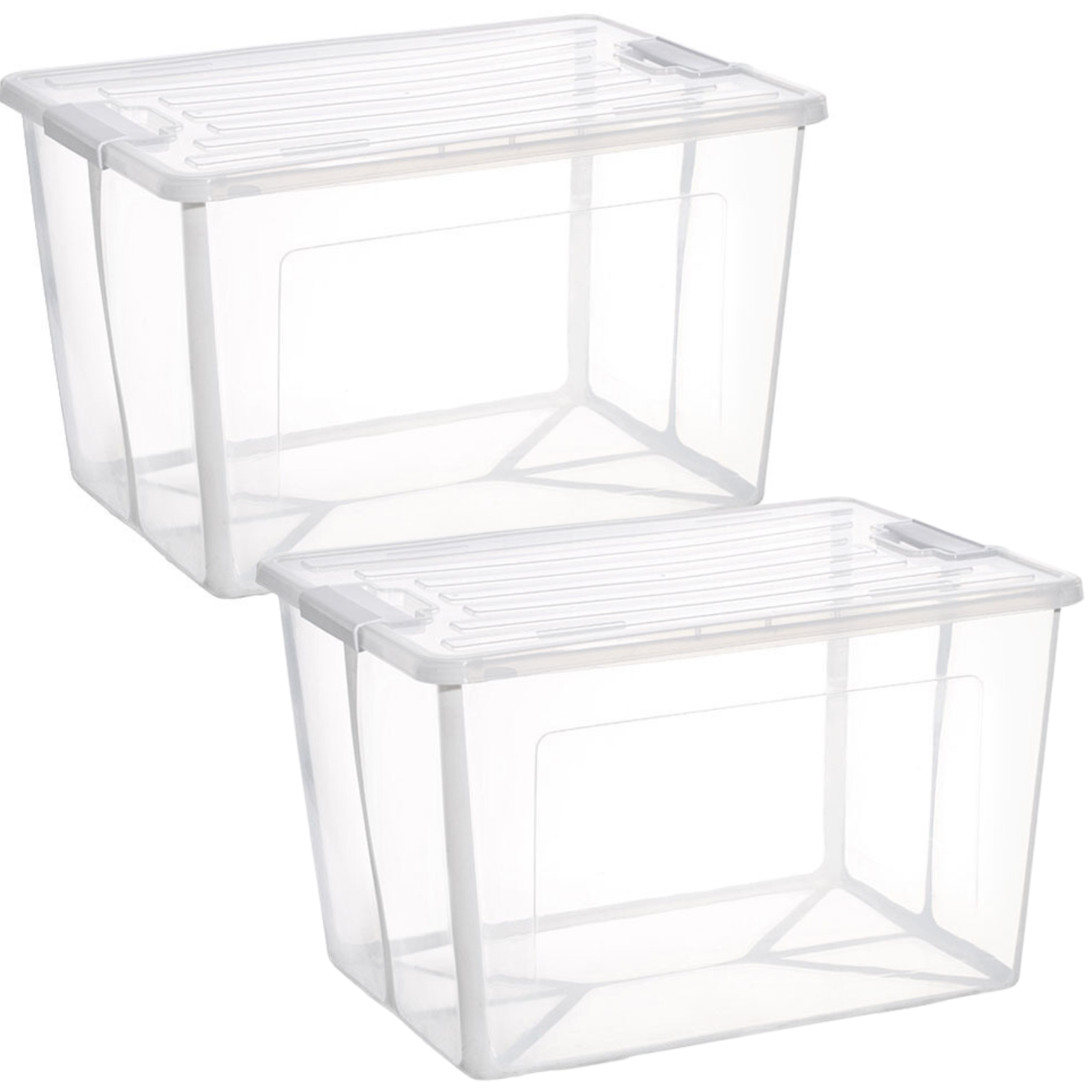 2x 57 Litre Modular Clear Foldable Storage Box with Lid Plastic Tub Collapsible