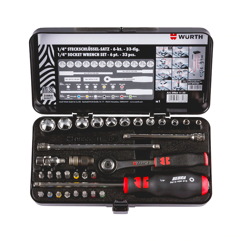 33-pc-set Socket Wrench 1/4 inch Assortment Set Travel Tool Kit Multi Socket
