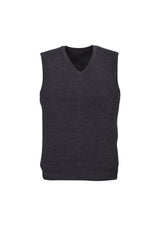 Mens Wool Blend V Neck Vest Sleeveless Double Knit  - Charcoal - Medium
