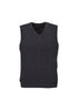 Mens Wool Blend V Neck Vest Sleeveless Double Knit  - Charcoal - Medium