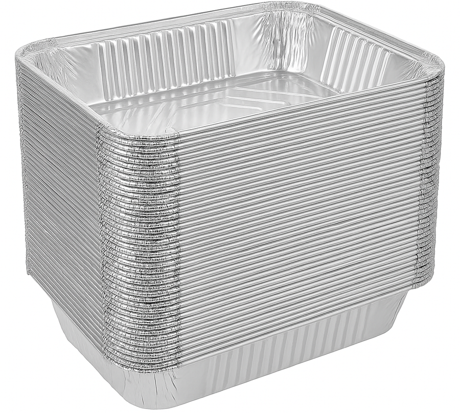 48x Aluminium Disposable Foil Food Container Trays Pans Baking Roast Bulk 45x34x6.5cm