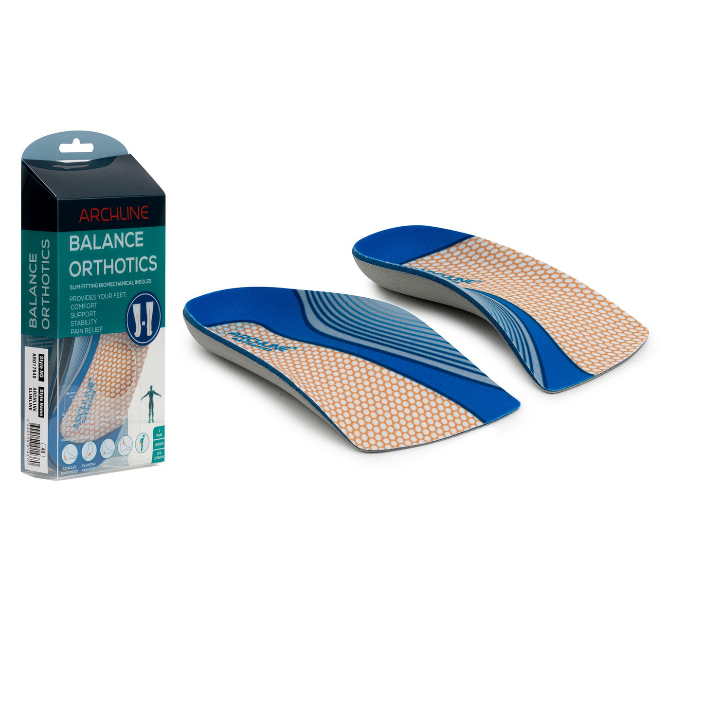 ARCHLINE 3/4 Slim Orthotics Plantar Fasciitis Insoles Balance Support Relief - EUR 43