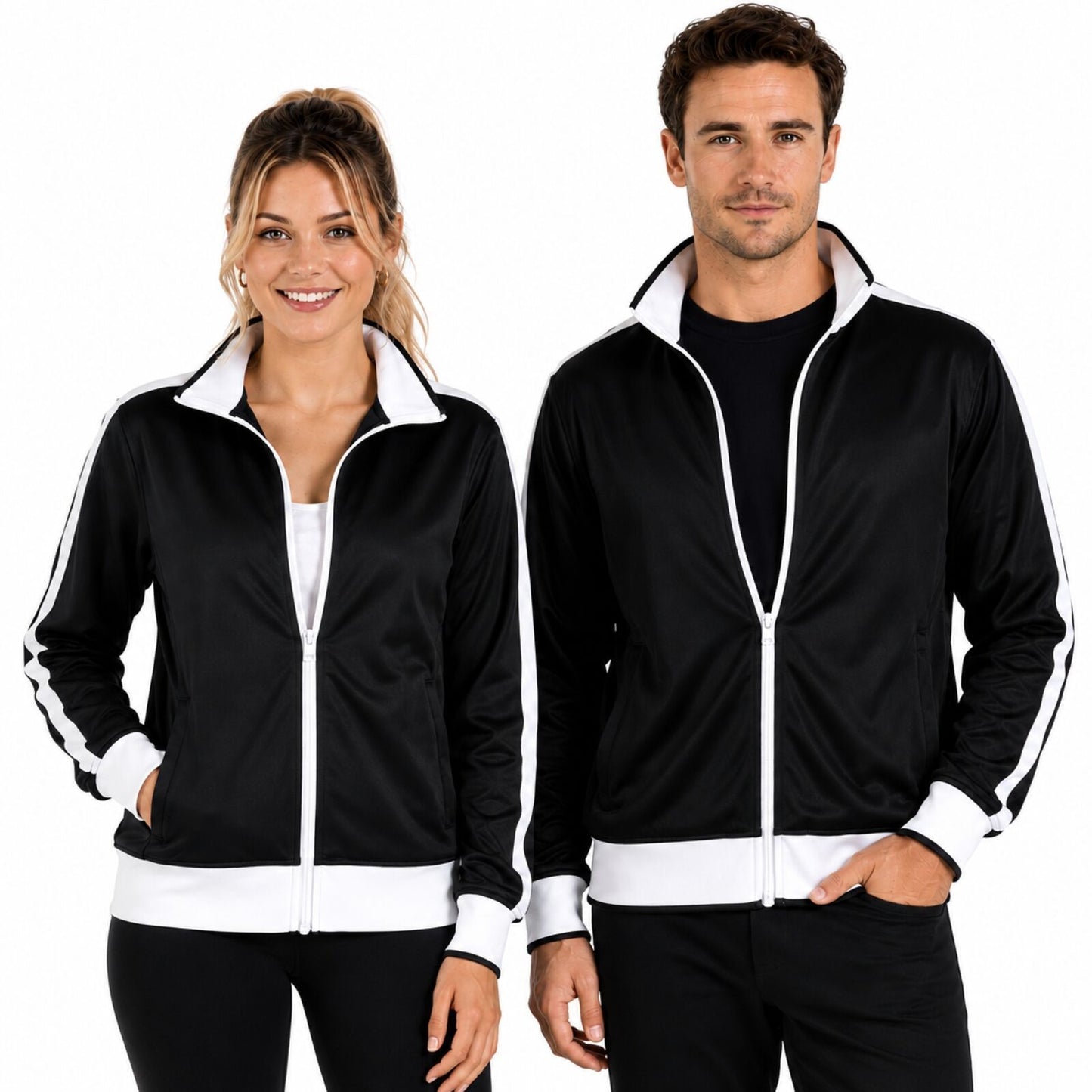 Identitee Mens Varsity Track Jacket Warm Winter Tracksuit Top Zip - Black/White - M