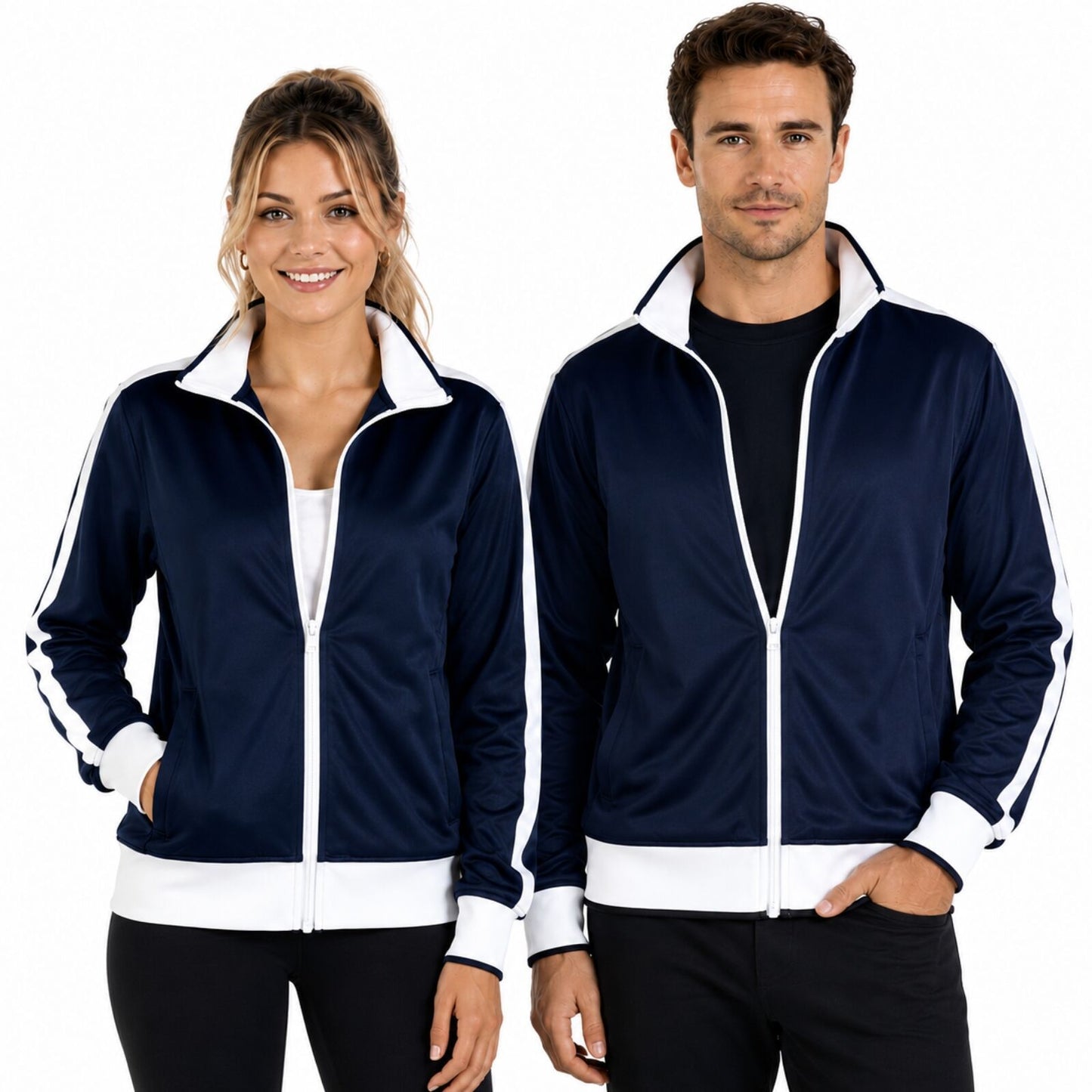 Identitee Mens Varsity Track Jacket Warm Winter Tracksuit Top Zip - Navy/White - M