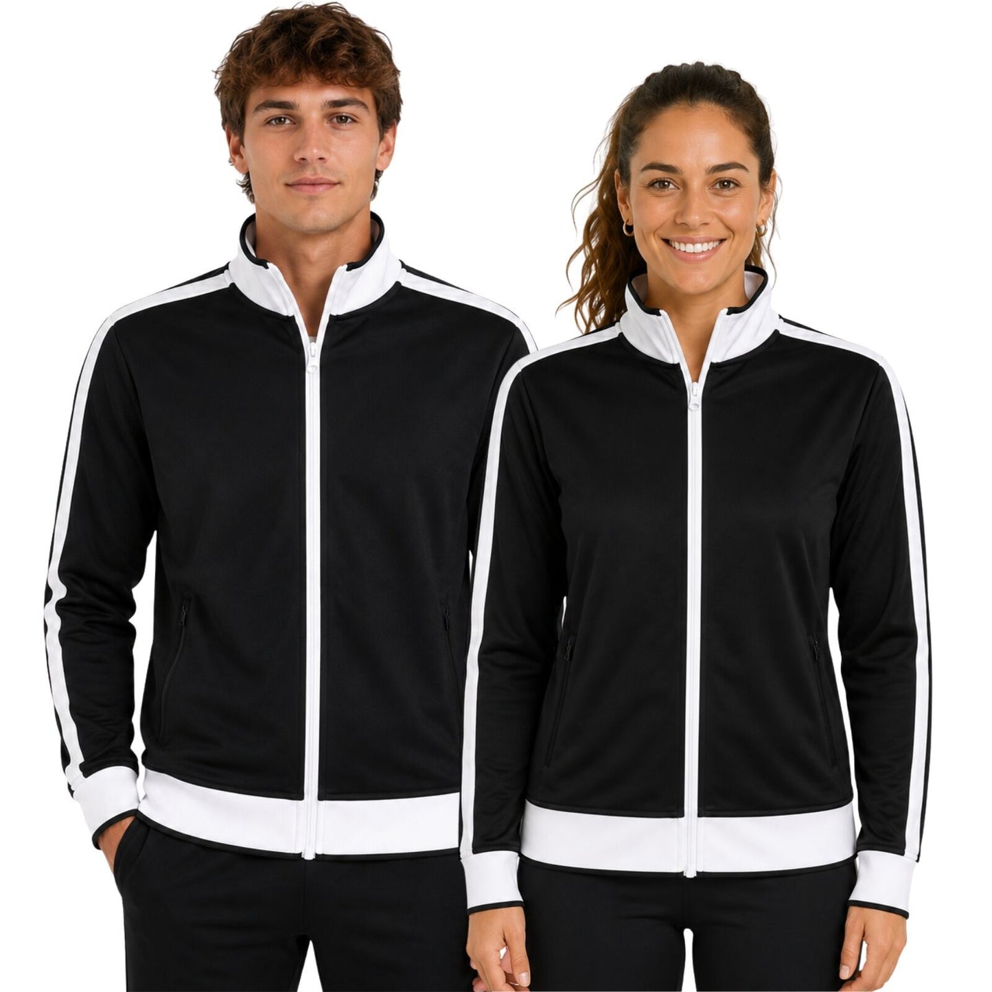 Track Top Jacket Full Zip Tracksuit Varsity Jumper Warm Winter - Black/White - S (6-8)