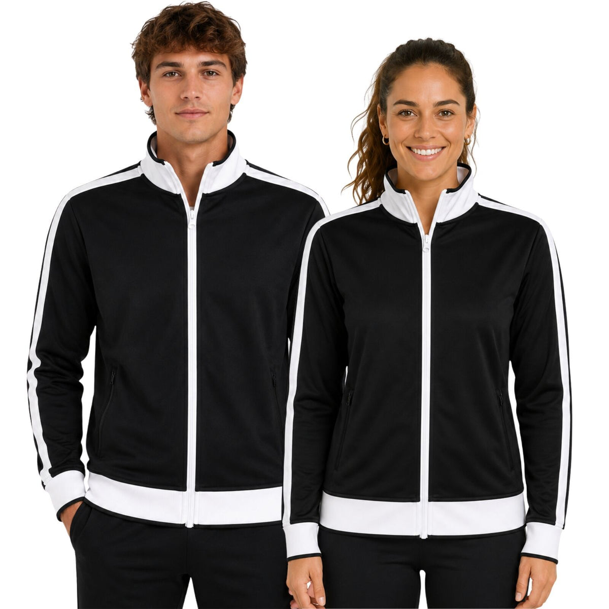Track Top Jacket Full Zip Tracksuit Varsity Jumper Warm Winter - Black/White - XL (18-20)