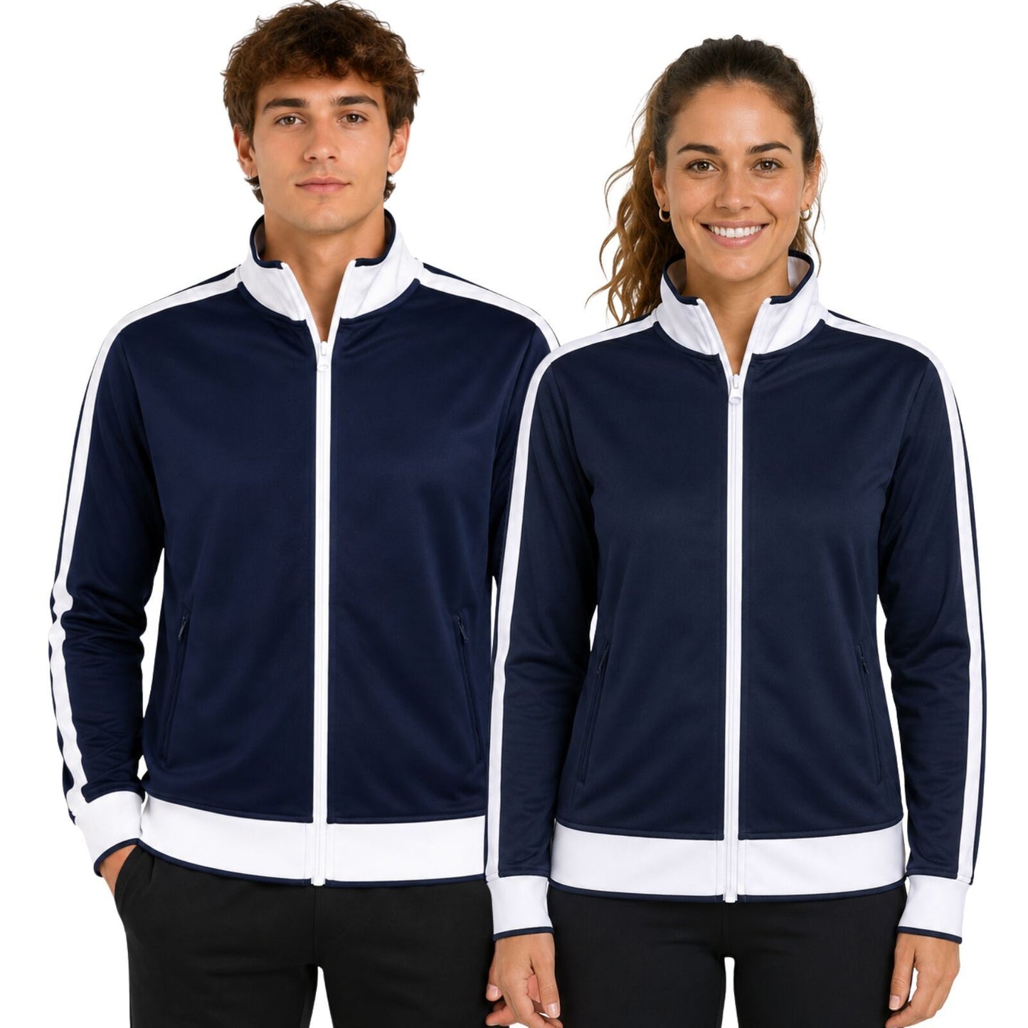 Track Top Jacket Full Zip Tracksuit Varsity Jumper Warm Winter - Navy/White - L (14-16)